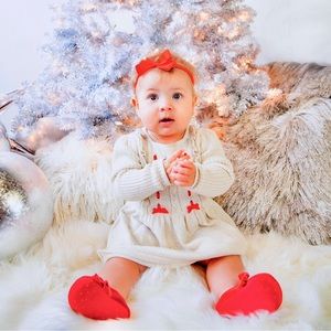 J&J red velvet ribbon sweater dress